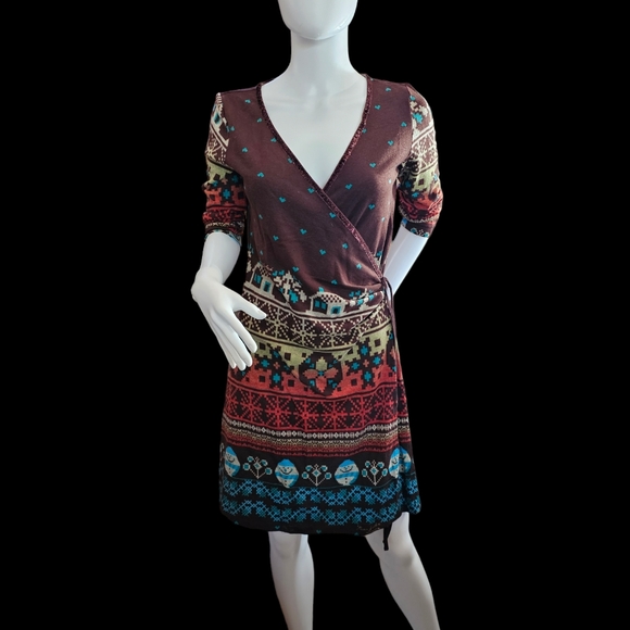 Pam & Arch Faux Wrap Dress In Coffee Brown Size M/L NWT - Picture 8 of 13